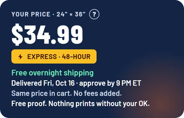The product page on a phone: the size typed in, the price and the arrival date right beside it.