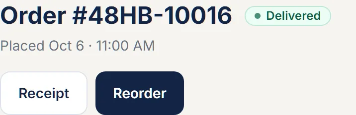 An old order in the account: Reorder, with the same design or new artwork.