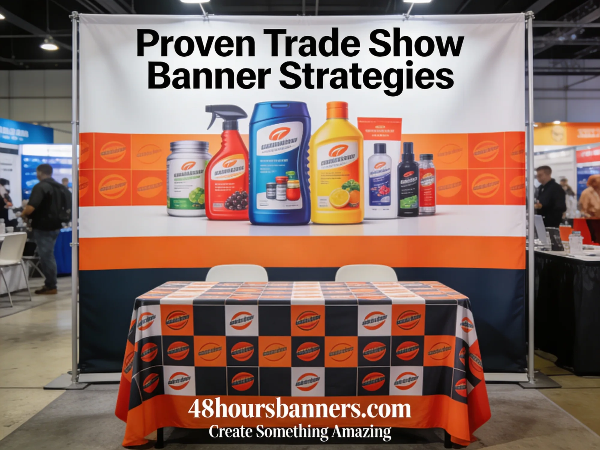 Trade show booth with professional banner displays