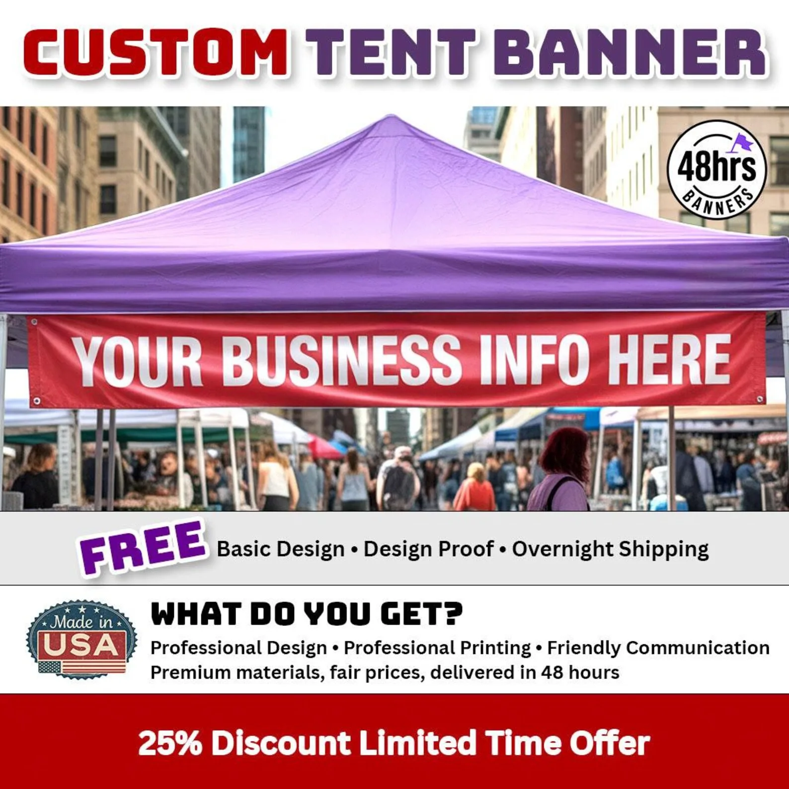 RUSH Custom Logo Tent Banner | 48-Hour Delivery | Trade Show Tent Header 