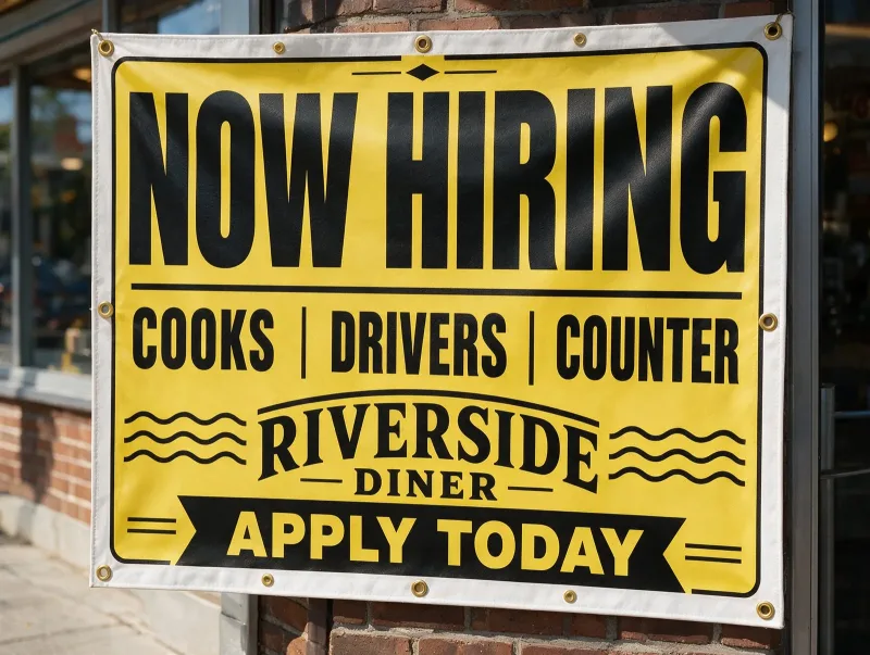 48-Hour Now Hiring Banners | Help Wanted Vinyl Signs | Free Design