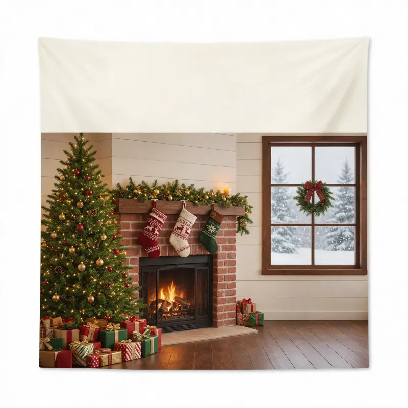 Christmas photo backdrop fireplace template