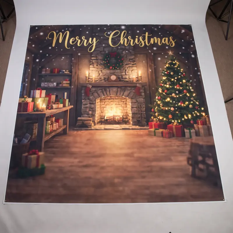 Santa photo backdrop north pole fireplace template