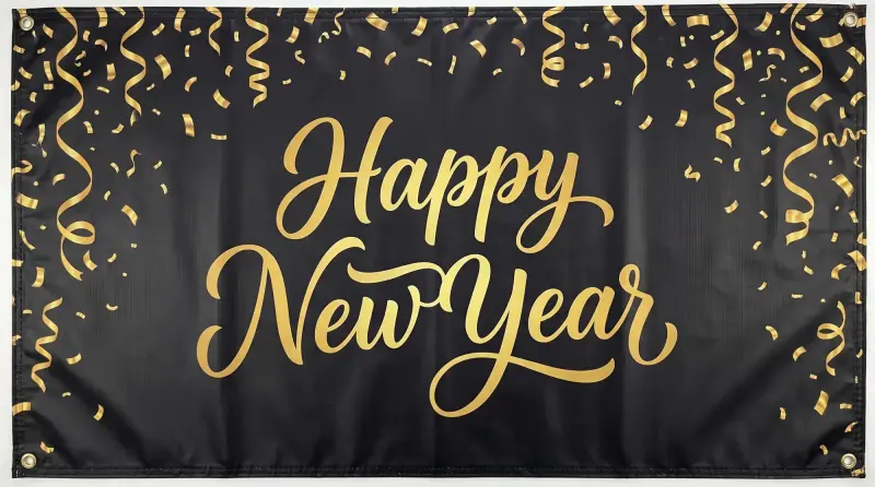 Happy new year banner black gold template