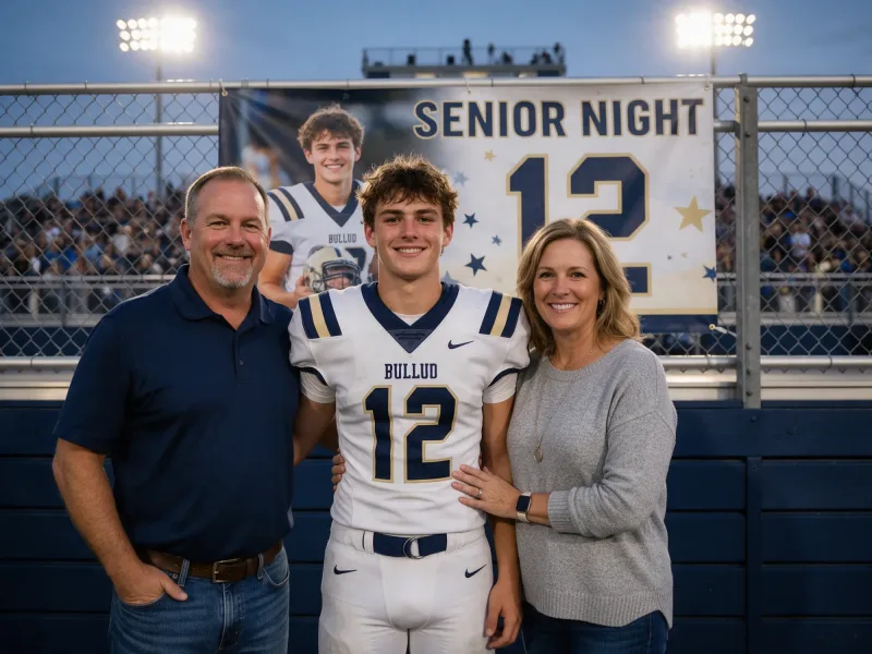 Football player banner senior night family