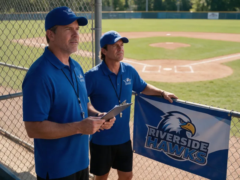 Custom team banner coaches at dugout