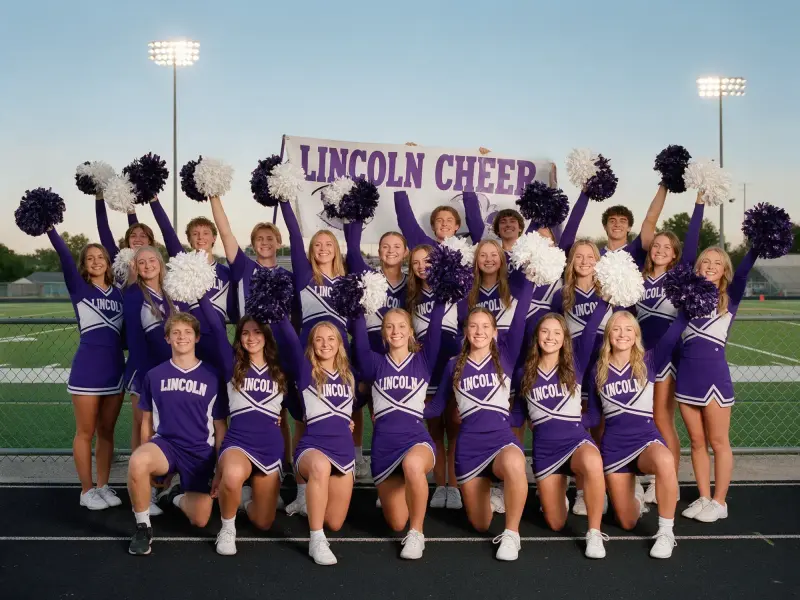 Cheer banner squad team photo