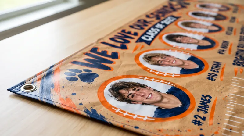Team Seniors senior banner hemmed edge and metal grommet close-up